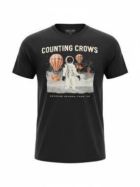 Counting Crows large Black Graphic Band Tee with Astronaut and Hot Air Balloons